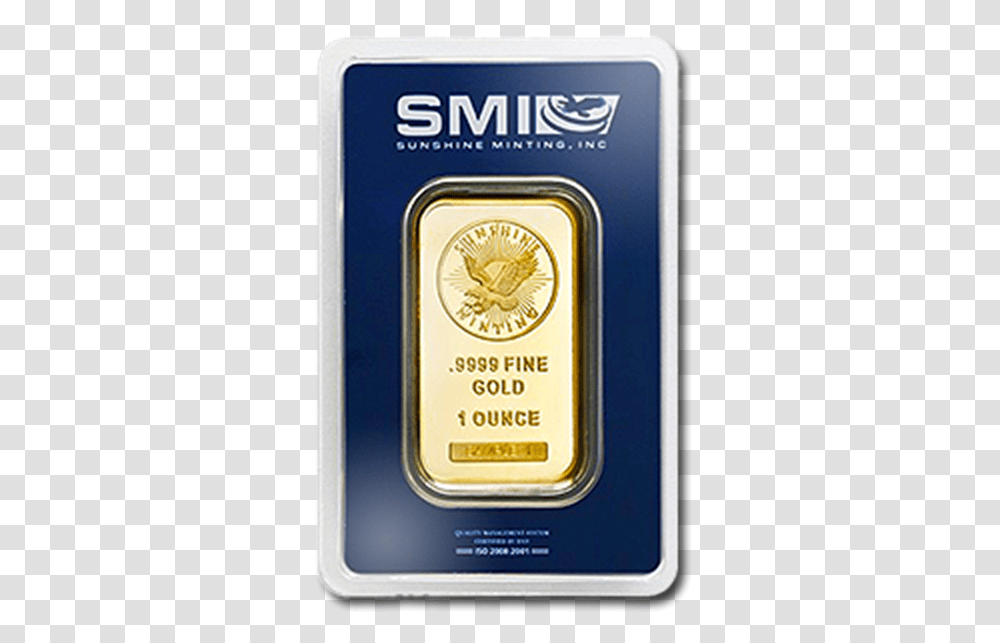 Picture Of 1 Oz Sunshine Mint Gold Bar Gold Bar, Label, Mobile Phone, Electronics Transparent Png