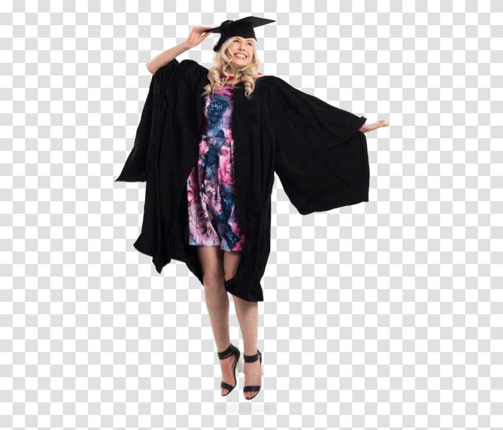 Picture Of A Happy Graduate Jumping And Celebrating Graduation Attire Usyd, Robe, Fashion, Person Transparent Png