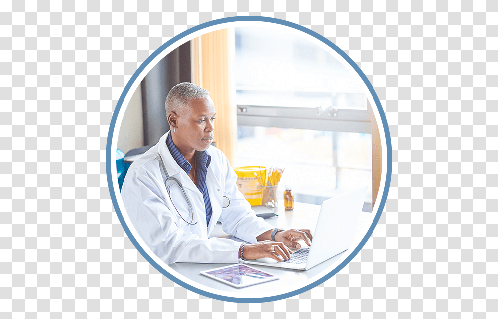 Picture Of A Medical Professional On A Laptop, Person, Lab Coat, Doctor Transparent Png