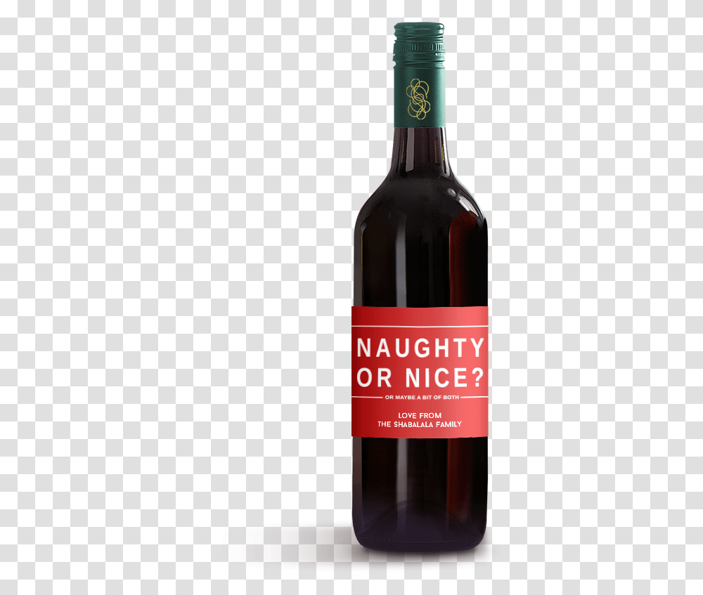 Picture Of Naughty Or Nice Wine Label Glass Bottle, Alcohol, Beverage, Drink, Red Wine Transparent Png