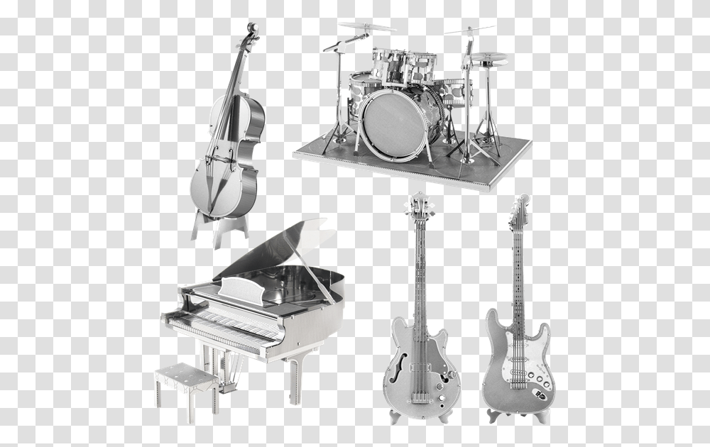 Picture Of Set Musical Instruments, Leisure Activities, Guitar, Cello, Piano Transparent Png