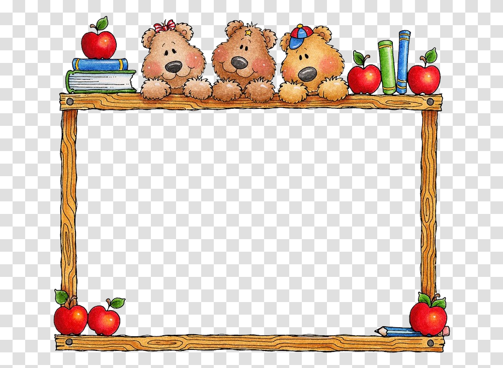 Picture School Apple Frame Bear Education Border Clipart, Teddy Bear, Toy, Plant, Fruit Transparent Png