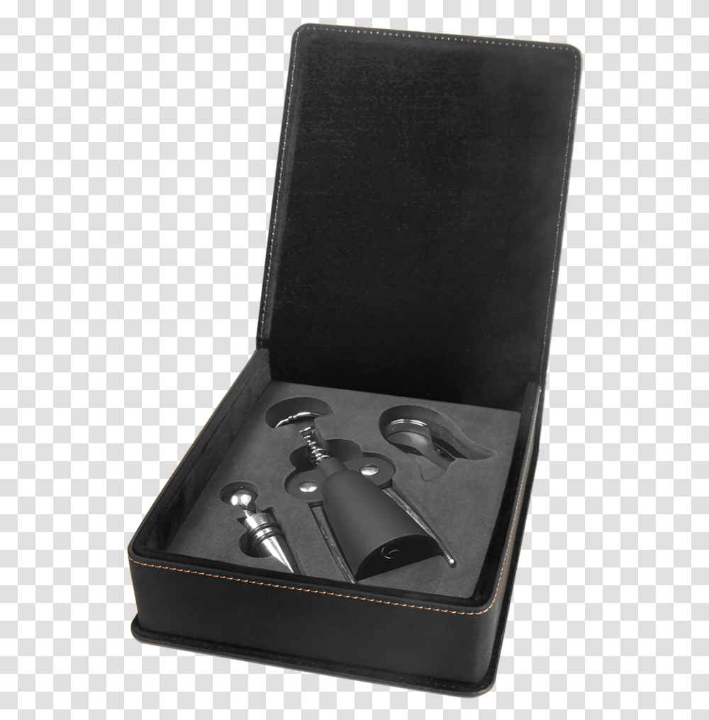 Piece Leatherette Wine Tool Set W Gold Engraving Wallet, Binoculars, Clamp Transparent Png