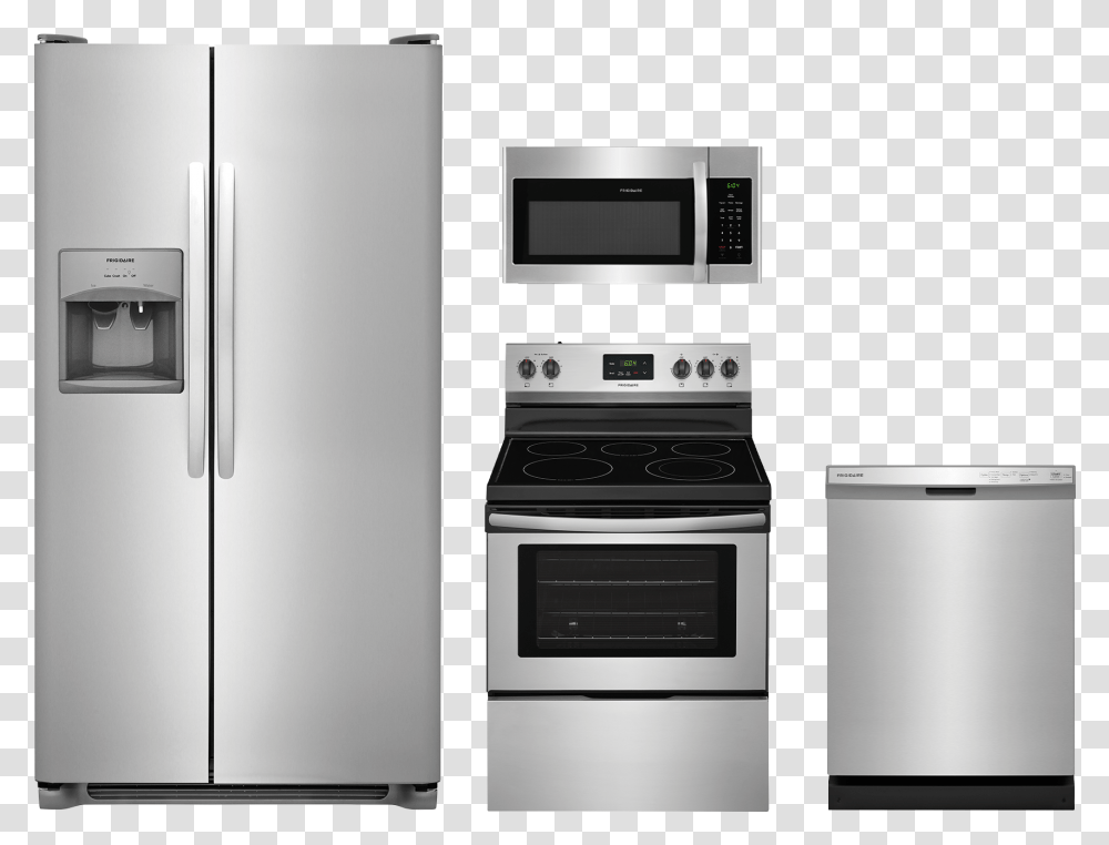 Piece Stainless Steel Kitchen Appliance Package, Oven, Refrigerator, Microwave, Interior Design Transparent Png