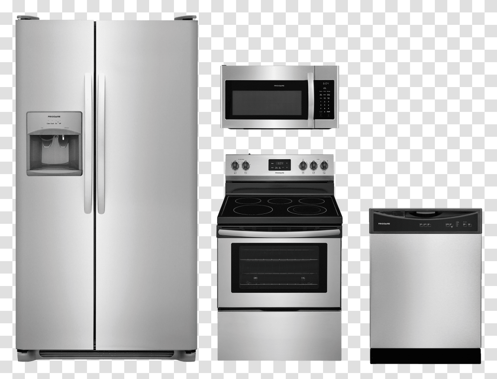Piece Stainless Steel Kitchen Appliance Package, Oven, Refrigerator, Microwave Transparent Png