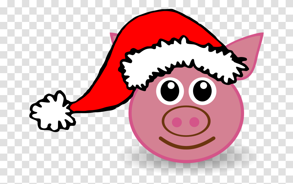 Pig 01 Face Cartoon Pink With Santa Hat, Animals, Mammal, Vulture Transparent Png