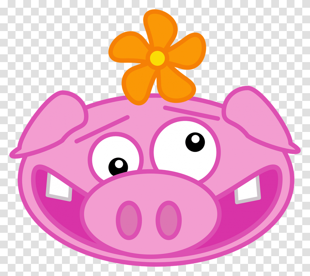 Pig Animal Mammal Flower Pork Image Crazy Pig Clipart, Piggy Bank, Purple, Birthday Cake, Dessert Transparent Png