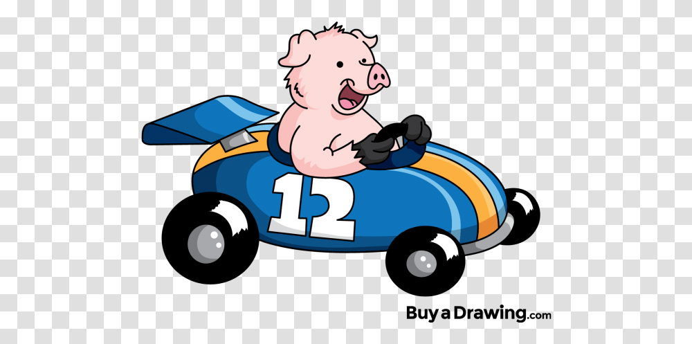 Pig Clipart Race Pig In A Race Car Download Full Pig In Race Car, Vehicle, Transportation, Car Wash, Moped Transparent Png