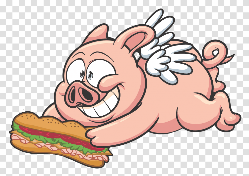 Pig Flying To Get Food Cartoon, Birthday Cake, Dessert, Hot Dog Transparent Png