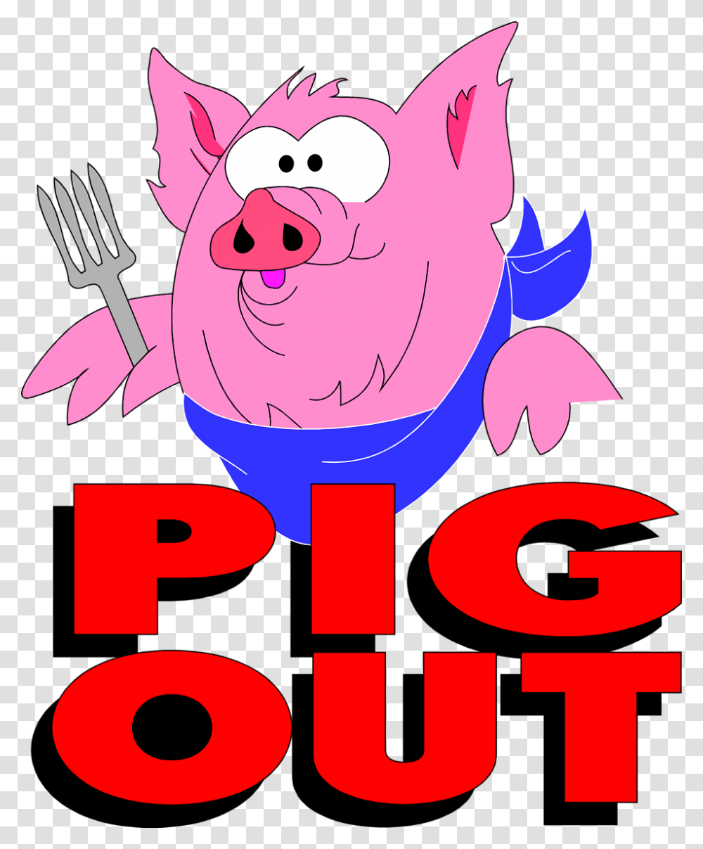 Pig Free Stock Photo Illustration Of A Pig And Pig Out Text, Fork, Cutlery, Poster, Advertisement Transparent Png