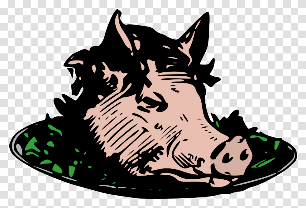 Pig Head Dinner Pig Head On A Playe, Drawing, Plant Transparent Png