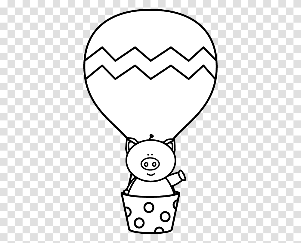 Pig In A Hot Air Balloon Black And White, Vehicle, Transportation, Aircraft, Soccer Ball Transparent Png