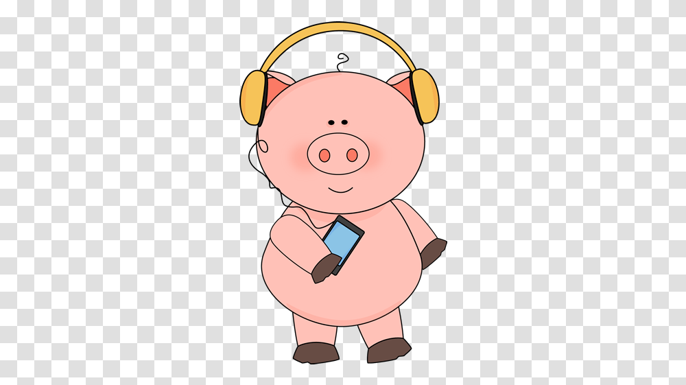 Pig Listening To Music Clip Art Pig Listening To Music Image Pig Listening To Music, Text, Head, Doll, Toy Transparent Png