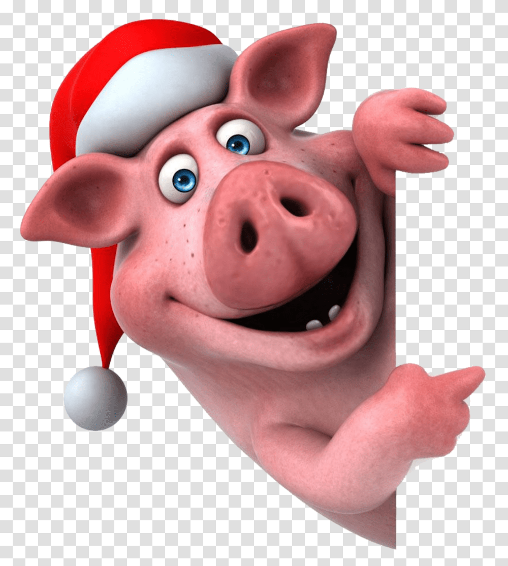 Pig Santa Hat Peekaboo Cartoon Funny Pig, Mammal, Animal, Person, Human Transparent Png