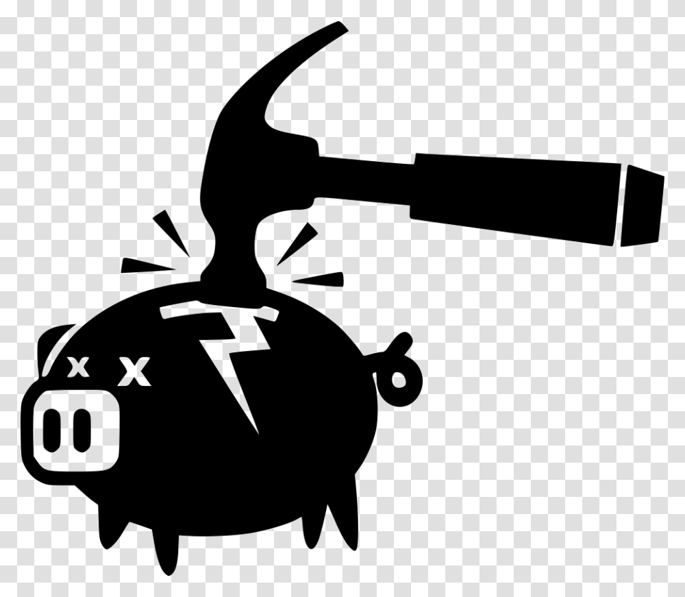 Piggy Bank Broken Hammer Breaking Piggy Bank Icon, Tool, Stencil, Silhouette Transparent Png