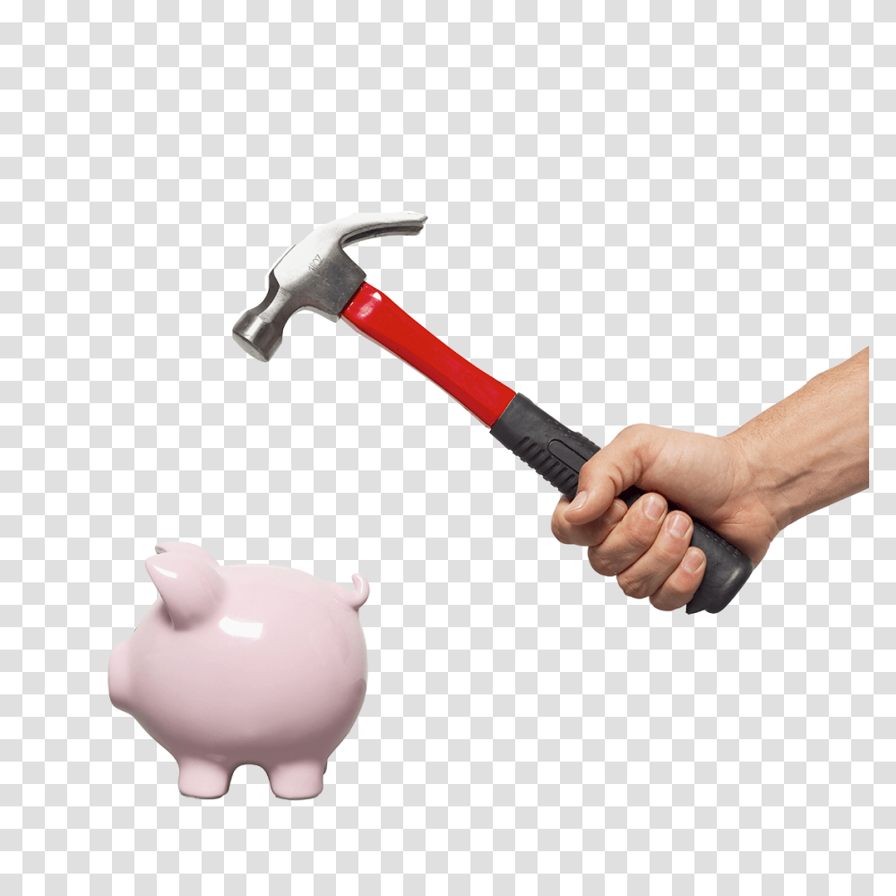 Piggy Bank, Hammer, Tool, Person, Human Transparent Png
