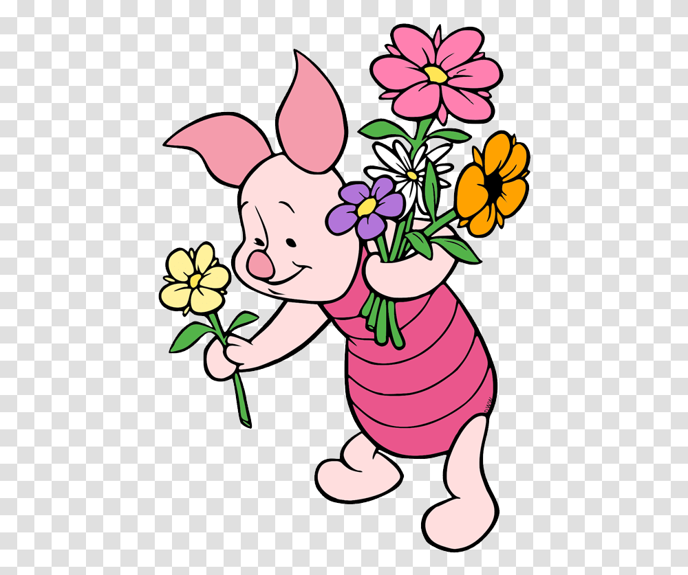 Piglet Holding Flowers, Plant, Painting, Smelling Transparent Png
