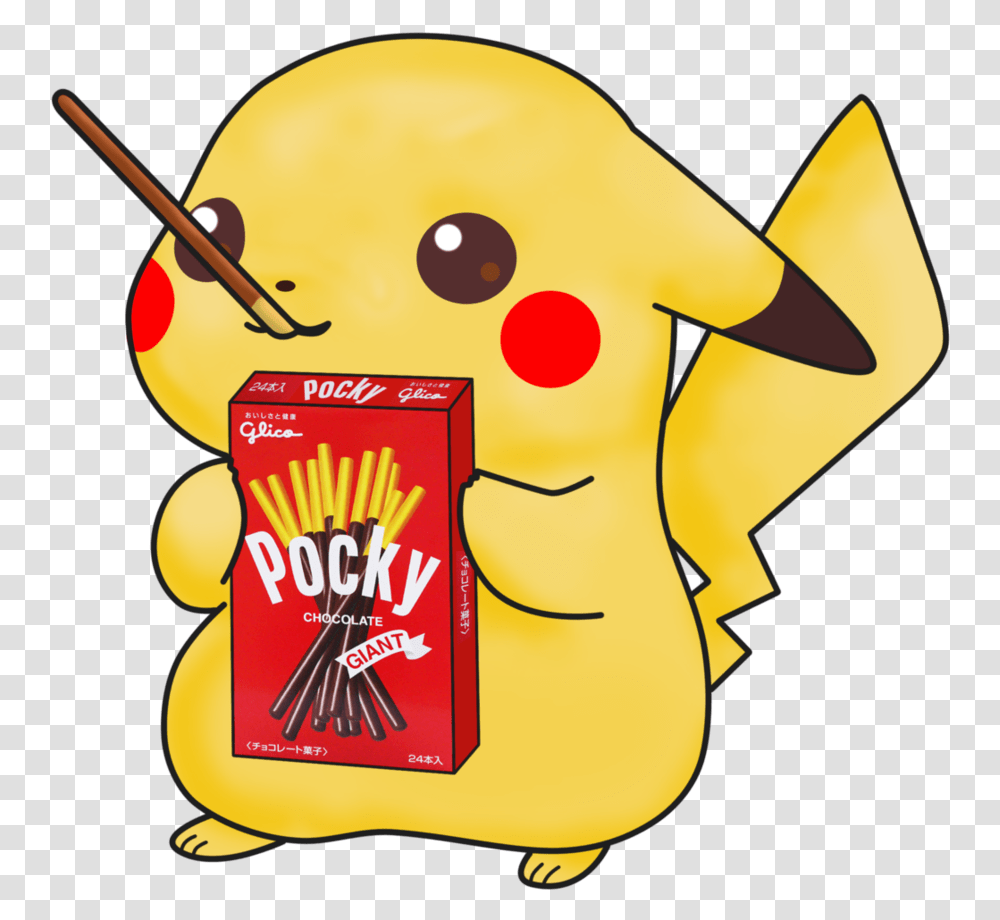 Pikachu Drinking Pocky Chocolate Giant Chibi Pokemon Pikachu, Label, Text, Food, Symbol Transparent Png