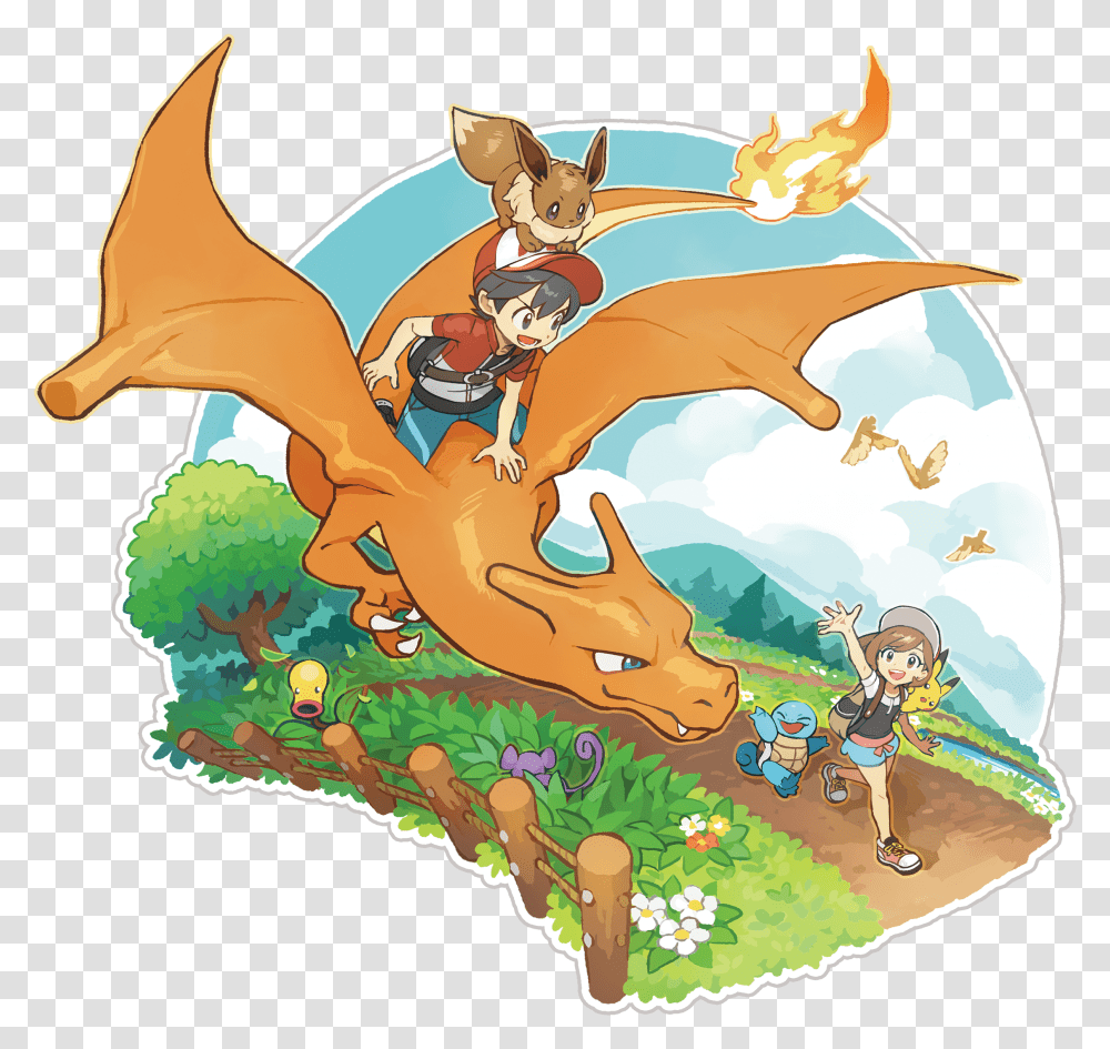 Pikachu Eevee Charizard Squirtle Pidgey And 4 More Pokemon Let Go Art Transparent Png