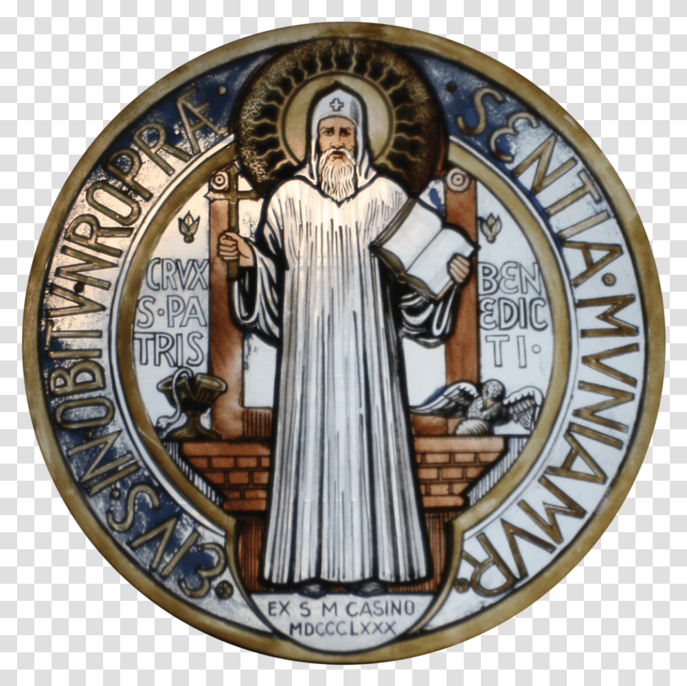 Pin St Benedict Of Nursia Medal, Person, Clock Tower, Building, Logo Transparent Png