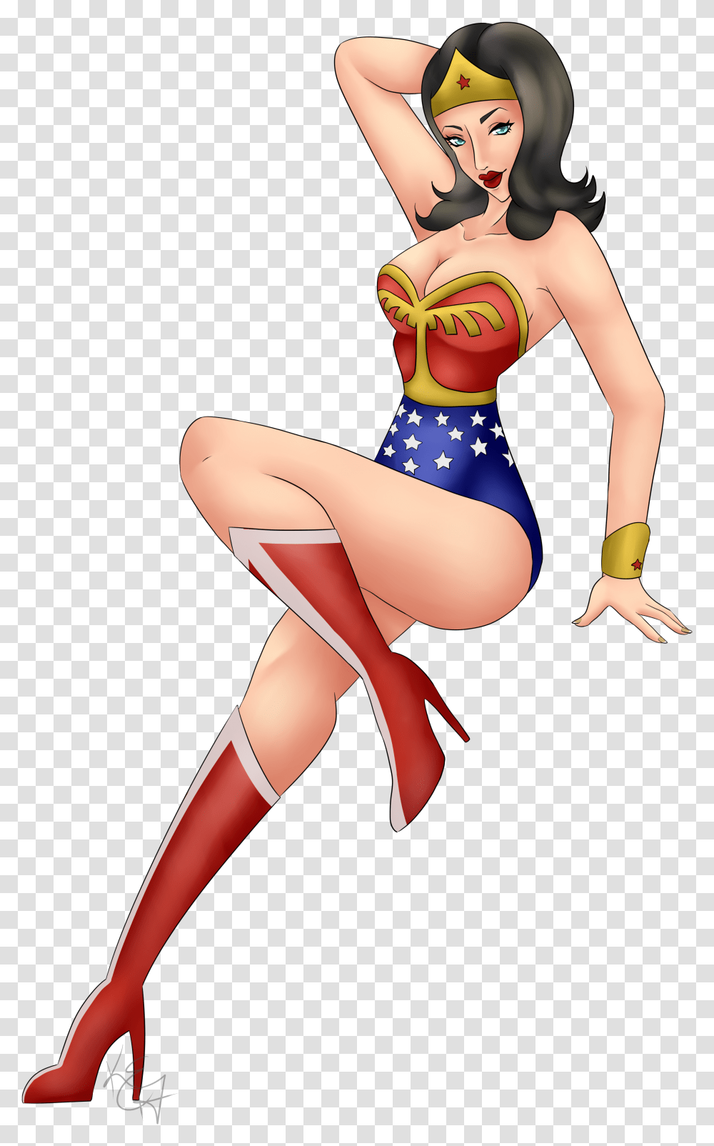 Pin Up Cartoon Pin Up Wonder Woman, Costume, Person, Shoe Transparent Png