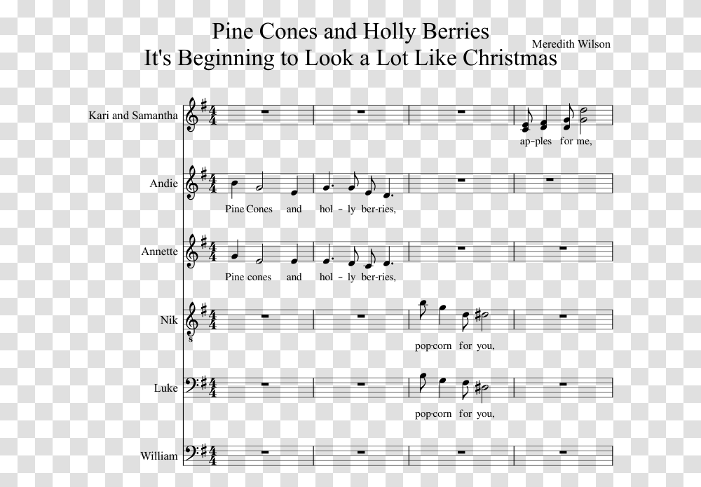 Pine Cones And Holly Berries It's Beginning To Look Polka Baritone Sheet Music, Gray, World Of Warcraft Transparent Png
