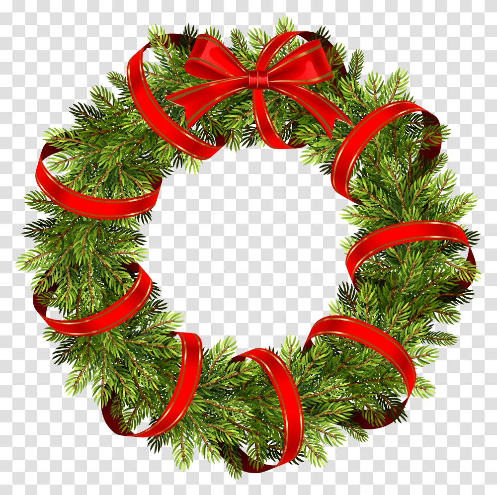 Pine Wreath Clipart Bow On Christmas Wreath Transparent Png