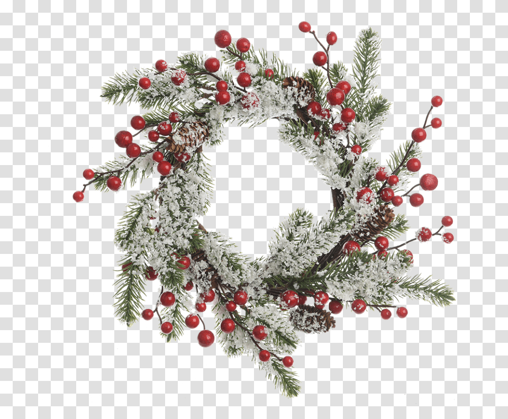 Pine Wreath With Berries And Snow Wreath, Christmas Tree, Ornament, Plant, Pattern Transparent Png