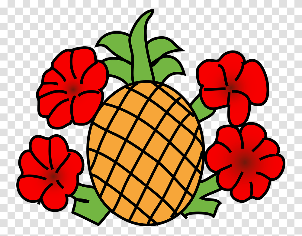 Pineapple Flowers Red Hawaii Colorful Hawaiian Fruits Clipart Black And White, Plant, Food, Strawberry Transparent Png