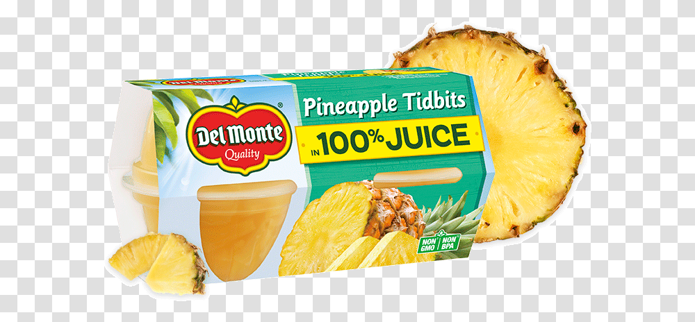 Pineapple Tidbits In 100 Juice Fruit Cup Snacks Del Del Monte, Plant, Food, Burger, Taco Transparent Png