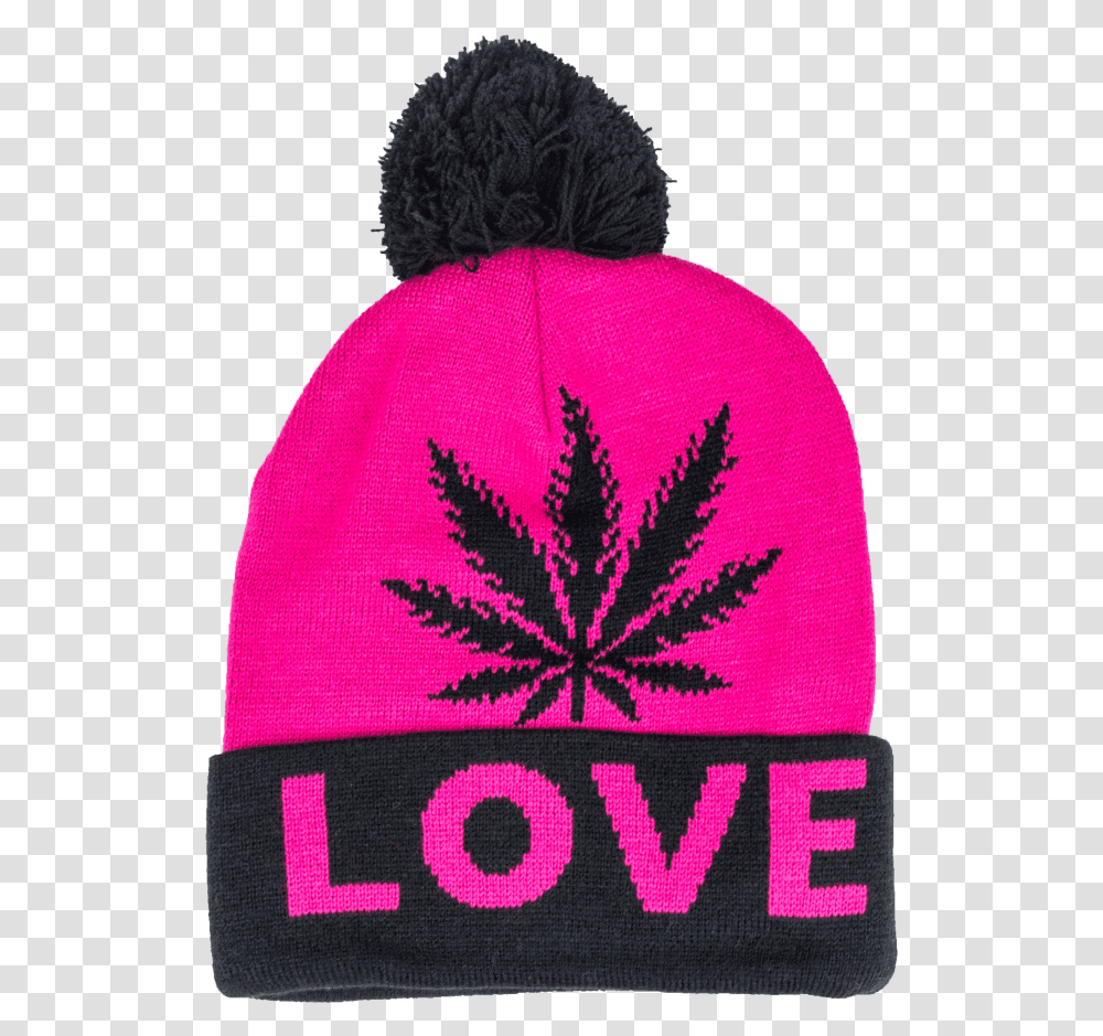 Pink And Black Weed Leaf Love Beanie Beanie, Clothing, Apparel, Cap, Hat Transparent Png