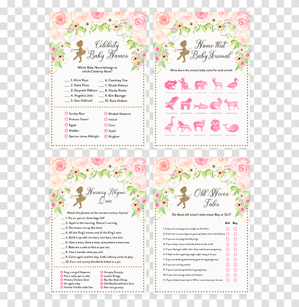Pink And Gold Floral Tutu Ballerina Baby Shower Game Calligraphy, Advertisement, Poster, Page Transparent Png