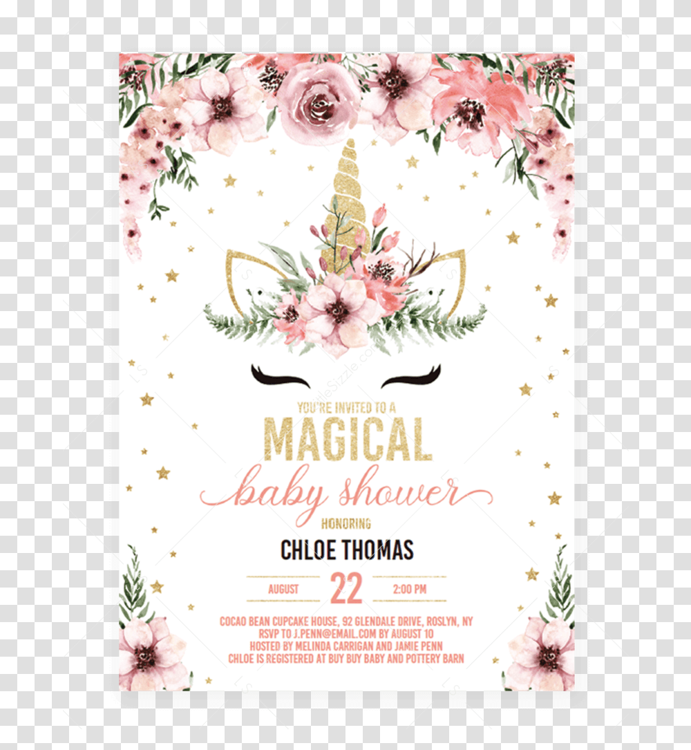 Pink And Gold Unicorn Baby Shower Unicorn Baby Shower Invitations, Flyer, Poster, Paper, Advertisement Transparent Png