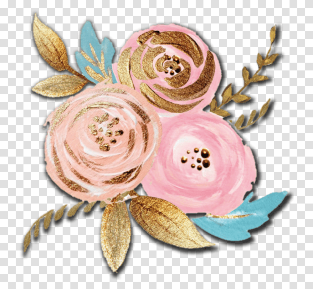 Pink And Gold Watercolor Flowers, Jewelry, Accessories, Accessory, Brooch Transparent Png