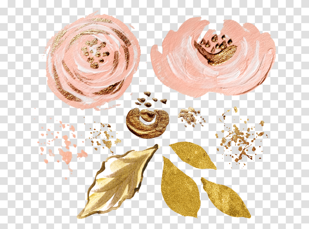 Pink And Gold Watercolor Rose Gold Flower, Plant, Food, Art, Pottery Transparent Png