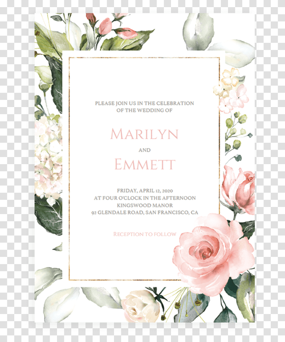 Pink And Gold Wedding Invitation Cards Template Floral Floral Rose Gold Invitation Card, Envelope, Mail, Flyer, Poster Transparent Png