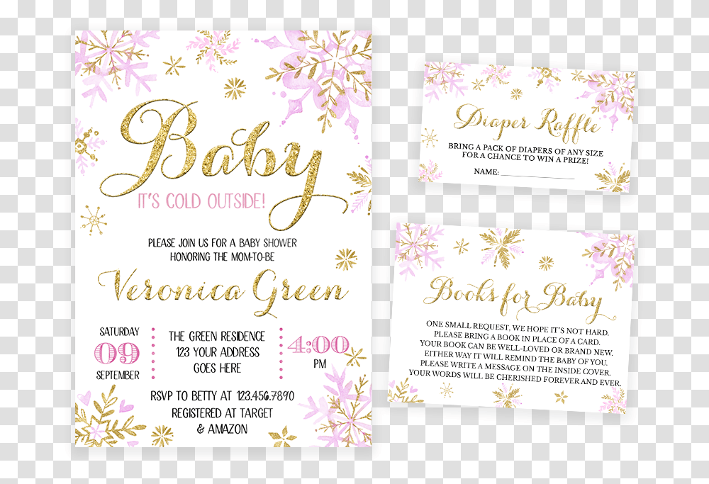 Pink And Gold Winter Baby It's Cold Outside Baby Shower, Paper, Poster, Advertisement Transparent Png