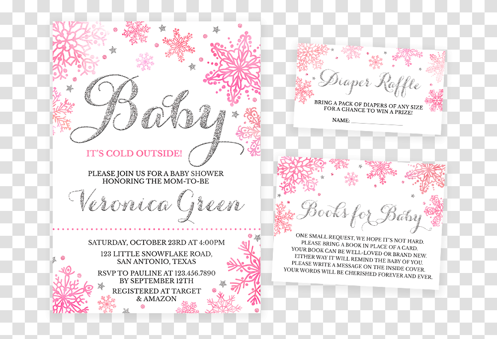 Pink And Silver Winter Baby It's Cold Outside Baby Baby It's Cold Outside Shower Invitation, Paper, Business Card, Flyer Transparent Png
