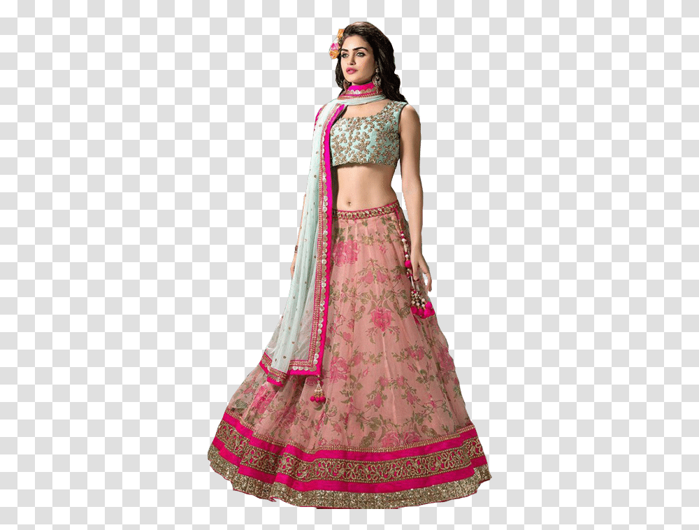 Pink And Sky Blue Lehenga, Person, Fashion, Female Transparent Png