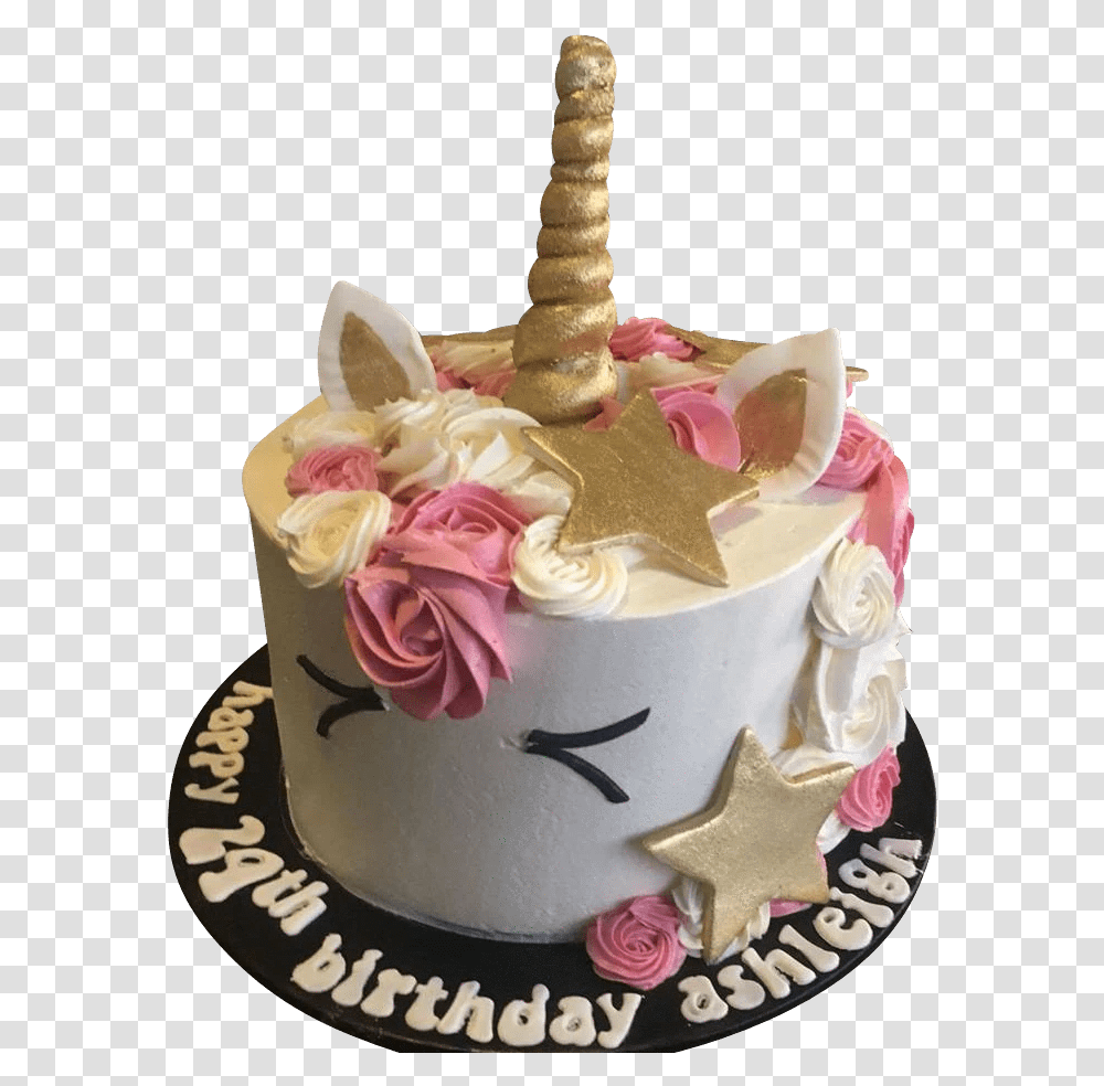 Pink And White Unicorn With Gold Stars Speciality Cake White And Gold Unicorn Cake, Dessert, Food, Birthday Cake, Wedding Cake Transparent Png
