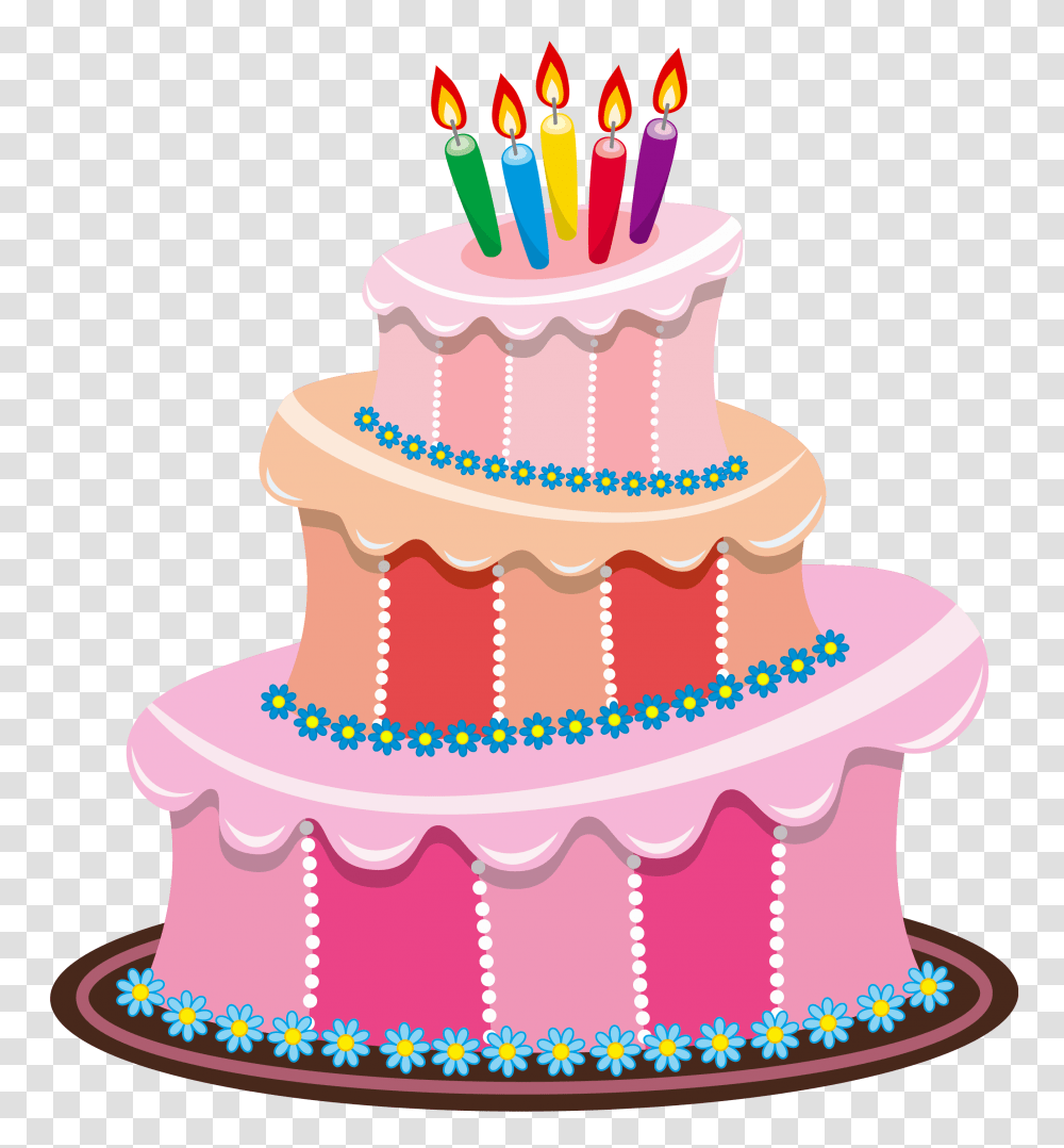 Pink Birthday Cake, Dessert, Food, Cream, Creme Transparent Png