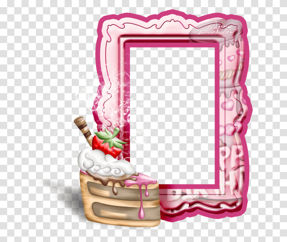 Pink Birthday Frame With Cake Birthday Frame Hd Pic, Birthday Cake, Dessert, Food Transparent Png
