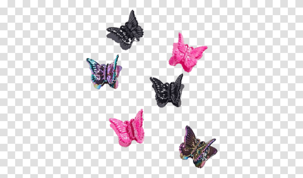 Pink Butterfly Black Hairclip Clips Kidcore Emo Swallowtail Butterfly, Pattern, Plant, Flower, Accessories Transparent Png