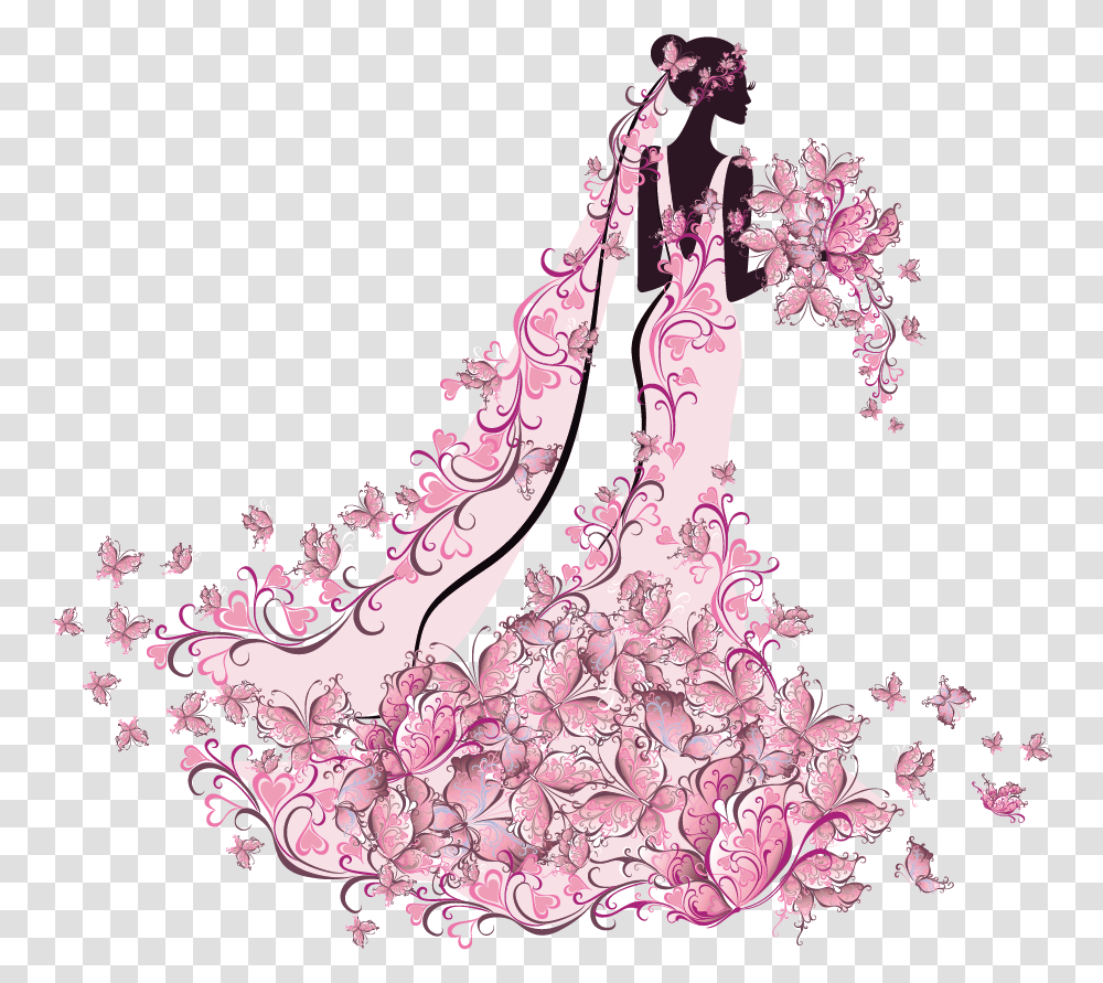 Pink Butterfly Bride Background Bride Clipart, Plant, Flower, Floral Design Transparent Png