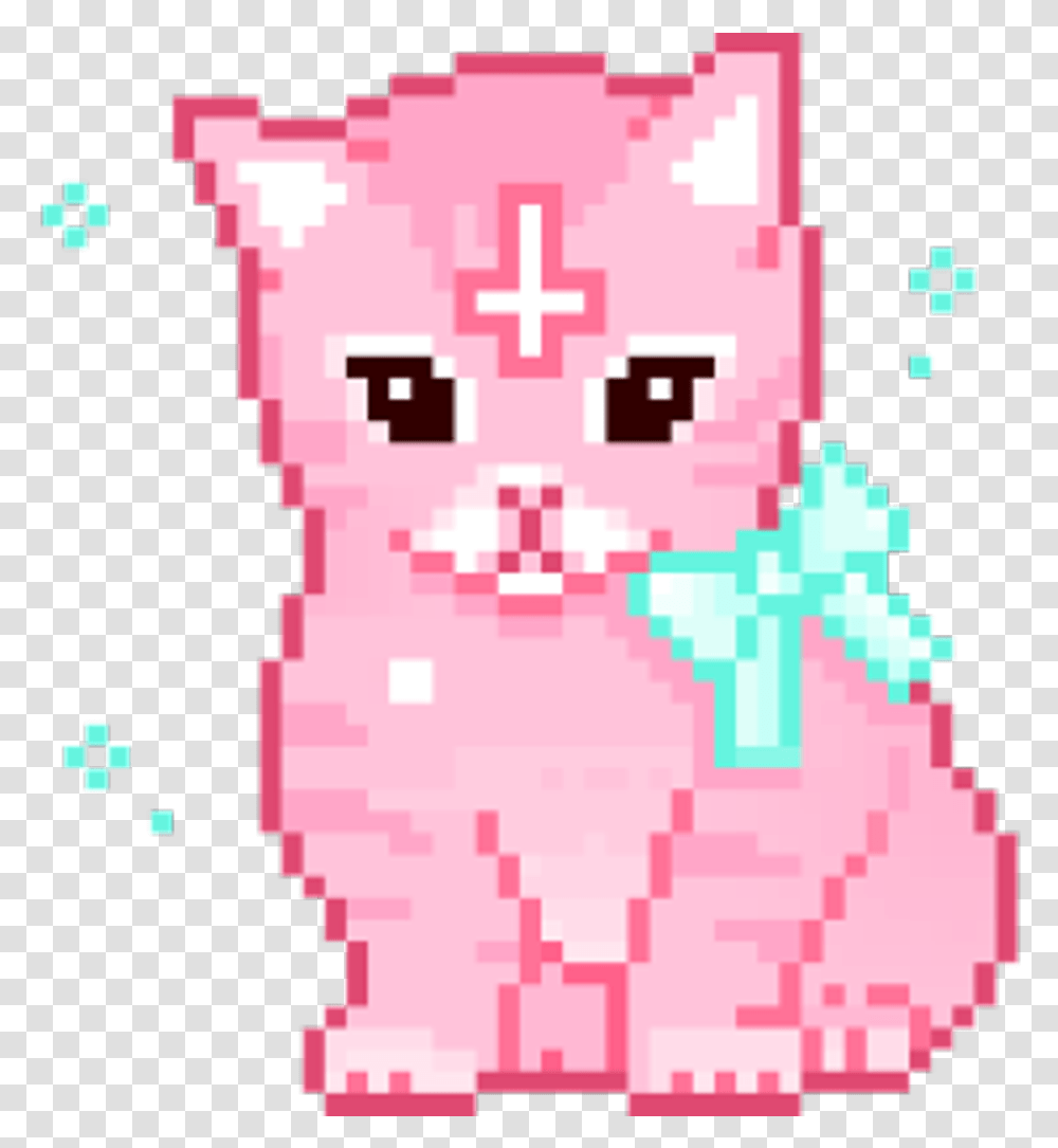 Pink Cat Pixel Art Pixel Pastel Goth, Rug, Plant Transparent Png