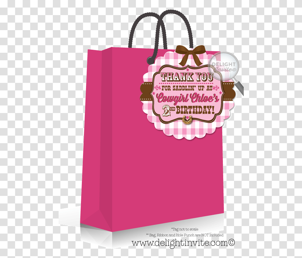 Pink Checkered Cowgirl Birthday Favor Tags, Shopping Bag, Flyer, Poster, Paper Transparent Png
