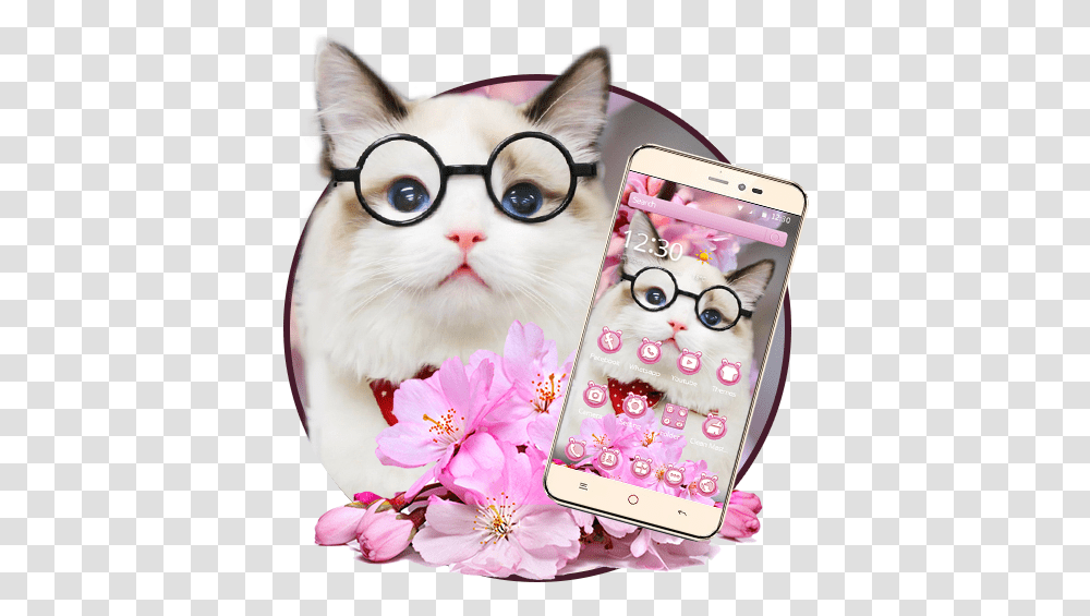 Pink Cherry Blossom Cute Cat Theme Apps On Google Play Smartphone, Mammal, Animal, Accessories, Electronics Transparent Png