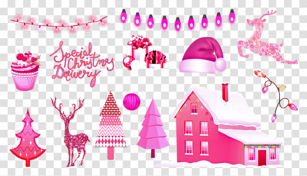 Pink Christmas Christmas Pink Lights Decoration, Tree, Plant, Ornament Transparent Png