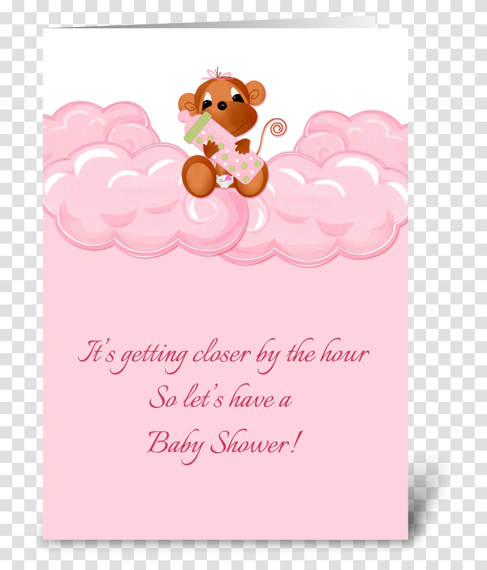 Pink Clouds Monkey Baby Shower Invite Greeting Card, Envelope, Mail Transparent Png