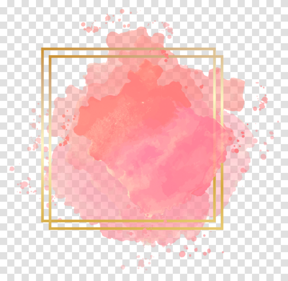 Pink Colorsplash Glitter Square Golden Geometric Watercolor Background With Gold Border, Stain, Plot Transparent Png